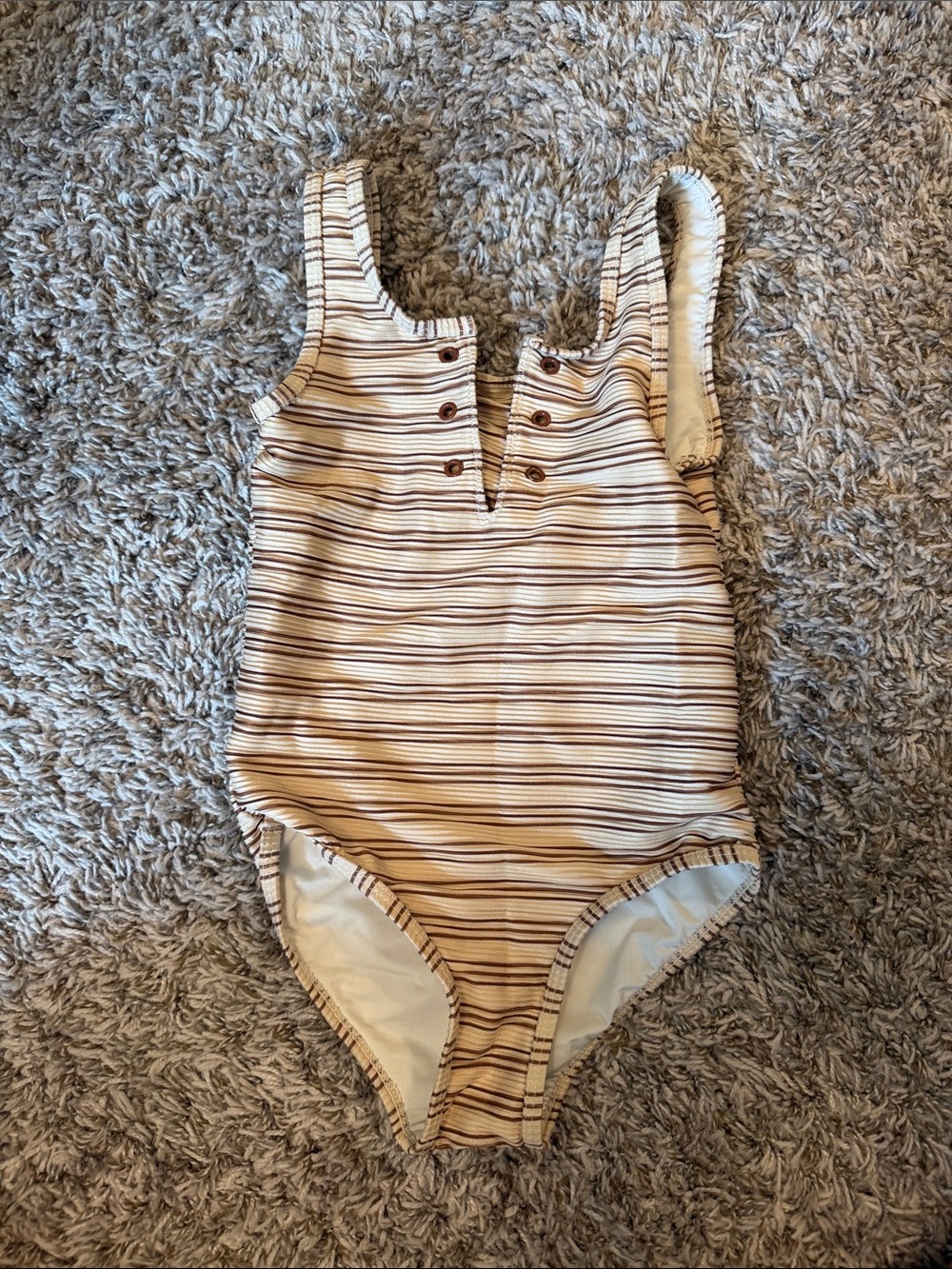 Rylee + Cru Cream and Brown Striped Kids One-Piece Swimsuit
